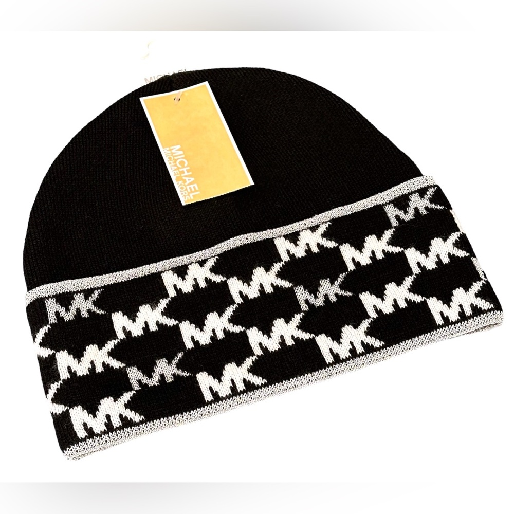 Michael Michael Kors Womens Knit Cuffed Winter Beanie Hat 539330C Black Multi OS